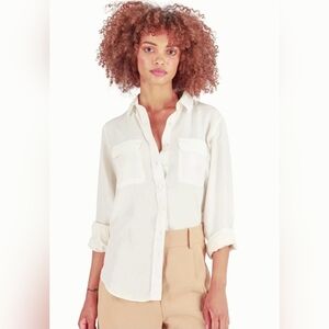 #1441 Go by go silk creamy ivory utility button up 100% silk sz XL(16-18)